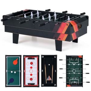 HOMASIS 4 en 1 Table de Jeu en Bois, pour Enfants et Adultes,Table de Baby-Foot avec Plateaux Empilables de Billard, Air Hockey, Baby-Foot, Tennis de Table pour Maison, Salle de Jeux (Noir) (Homasis, neuf)