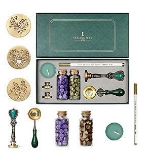 Joyeee Kit cachet de cire à cacheter - Kit rétro créatif pour sceaux de cire avec Boîte cadeau, 3 têtes de tampons remplaçables de couleur laiton pour Cadeaux fête des mères et un anniversaire (PinPoundStoreDirect, neuf)