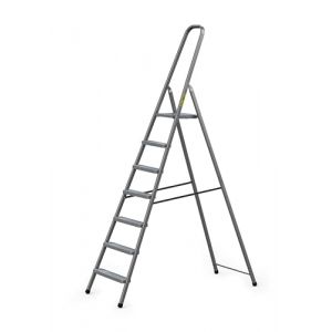 Drabest Home Échelle en Acier avec Finition Revêtement en Poudre et Plateforme – Escabeau 7 Marches avec Plateforme – Escabeau Léger – Échelle Pliable pour la Maison – 125 Kg – 52x219x8cm (DRABEST, neuf)