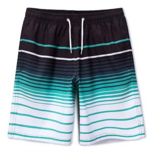 MEILONGER Maillot de Bain Maillot de Bain garçon Short de Bain à séchage Rapide avec Poches doublées en Maille et Cordon de Serrage réglable (rayé Noir Bleu Blanc, 14-16) (MLE-OZ, neuf)