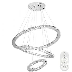 TRMLBE 96W Suspension Moderne Cristal Lustre LED Plafonnier Lampe Suspendue R&eacute;glable Hauteur avec Trois Anneaux pour Salon Salle &Agrave; Manger Couloir - Dimmable (KATOU Shop, neuf)