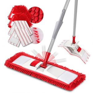 Zvonema Balai Serpill&egrave;re, Balais Nettoyer Sol Rotatif &agrave; 360&deg; &agrave; Manche 128cm, Nettoyage Sol Sec & Humide avec 4 Tampons de Remplacement, Fibre de Nylon & Chenille, 1 Peigne Racleur, Rouge (Zvonema, neuf)