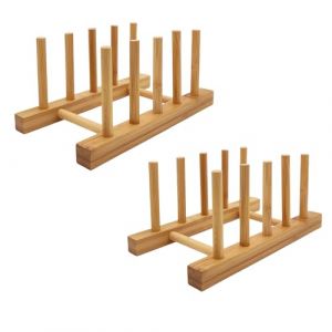 efbock Support d'assiettes pour armoires de Cuisine en Bambou - pour Planche &agrave; d&eacute;couper - &Eacute;gouttoir &agrave; Vaisselle - Organiseur pour Assiettes, Tasses et couvercles de casseroles (2, 4 emplacements) (efbock-eur, neuf)