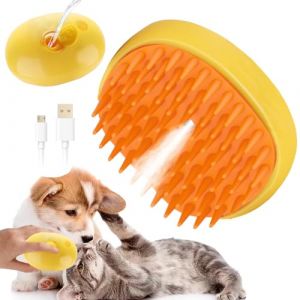 Cat Steamy Brosse, 3 En 1 Brosse Chat Vapeur, Cat Steamy Brush for Massage, Chats Brosse à Vapeur Auto Nettoyante, Brosse de Toilettage pour Chats Chien à Poils Courts et Longs (Jaune) (GOEMKER EU, neuf)