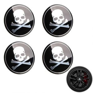 LONGHAO 4 pcs Autocollant Cache-Moyeu Le Crâne,Cache-Moyeux Le Crâne,Cache-Moyeux Punisher,Cache-Moyeu Capuchons de Centre,Universel Cache-Moyeux,Compatible with 56mm Auto Capuchons (Anpaeony, neuf)