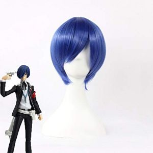 LINLINCD Perruque Cosplay Anime PERSONA3 Shin Megami Tensei: Persona 3 Yuki Makoto Yuuki Cosplay Perruque courte bleue cheveux synthétiques courts + perruque Cap 001E (qiu lai shan mao hang, neuf)
