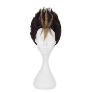 Perruque de cosplay Nishinoya Yu - Courte - Mélange marron et jaune - Pour fête d'Halloween (marron mélange jaune) (TolktoUU, neuf)