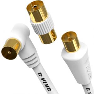 G-PLUG C&acirc;ble d&rsquo;Antenne TV 0.5m Angle Droit &ndash; C&acirc;ble Coaxial M&acirc;le-M&acirc;le avec Adaptateur &ndash; Connecteurs RF Plaqu&eacute;s Or &ndash; Compatible Satellite, TNT, D&eacute;codeur, Sky Box (GINDAIRA LTD, neuf)