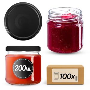 KADAX Petits bocaux à conserve de 200 ml, fi66 mm, mini pots à miel et épices, bocaux hermétiques, bocaux à conserves, bocaux à conserves, bocaux ronds (noir mat, lot de 100) (KADAX, neuf)