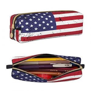 PAQGSREM Petite trousse à crayons, trousse à crayons, clés, léopard marron, trousse de rangement pour papeterie, école, bureau, voyage, Drapeau Grunge des États-Unis, Taille unique, Trousse à crayons (yichangshisanzexushangmaoyouxiangongsi, neuf)