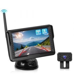 Podofo Camera de Recul sans Fil AHD avec 5'' Signal Numérique IP69 Étanche Vision Nocturne Ventouse Grand Angle Peut Facilement Installer La Caméra De Plaque d'Immatriculation DC12V (Podofo electronic, neuf)