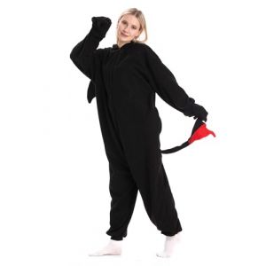 PENGMAI Costume de dragon une pièce pour homme et femme - Combinaison d'animal pour adulte - Costume d'Halloween et de costumade, Dragon noir., L (PENGMAI, neuf)