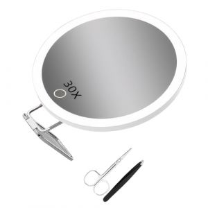 AMSLSIU Miroir grossissant 30x avec ventouses, support de Table pour la stabilité, miroir grossissant avec lumière, miroir grossissant 30x, BLANC (compatriot, neuf)