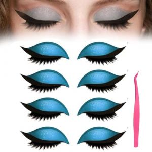 4/8 paires Patch de fard &agrave; paupi&egrave;res pour les yeux paresseux,2 En 1 R&eacute;Utilisables Fards &agrave; Paupi&egrave;Res Et Autocollants Pour Maquillage Des Cils,R&eacute;Sistants &agrave; L'Eau (4*Bleu, TAILLE) (ANREPA, neuf)
