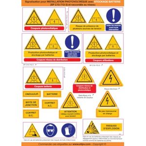 Planche 16 Etiquettes Adh&eacute;sives Photovolta&iuml;que "sp&eacute;ciales maison individuelle" AUTOCONSOMMATION PARTIELLE ou TOTALE avec BATTERIE(s) - XP C15-712-3 (ETIPV, neuf)