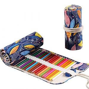 Ouceanwin 72 Trous Toile Trousse &agrave; Enrouler Sac &agrave; Crayon Rouleaux, Portable Pochette de Crayons Trousse de Stylo Enveloppe de Crayons de Couleurs pour Gar&ccedil;on Fille Enfant Adolescent Adulte &Eacute;tudiant (Ouceanwin, neuf)
