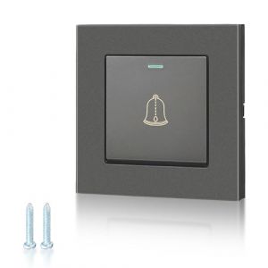 GVSS Bouton de Sonnette Ext&eacute;rieur &Eacute;tanche 220-250V 16A Gris, Interrupteur en Verre Tremp&eacute; avec 2 Vis,pour Usage Domestique ou H&ocirc;telier,Design Encastr&eacute; pour Portes d'Entr&eacute;e (YinLuHeng, neuf)