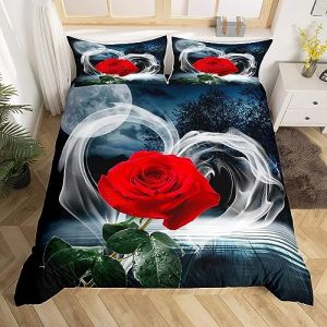 Homemissing 3D Rose Housse de Couette Les Roses imprimé Literie Ensemble Romantique Fleurs Motif Enfants Sets de Housse de Couette 200x200cm garçon Fille Lune Arbre Microfibre Parure de Lit (Bofanshangmao, neuf)