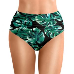 Nlaayong Bas Maillot De Bain Taille Haute pour Femme Élégant Bikini Taille Haute Ruched Bikini Slips Couleur Unie Triangle Short de Bain Amincissant Gainant Ventre Plat (NIyong, neuf)