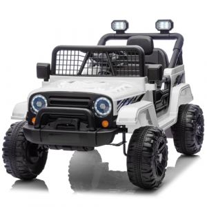 LALAHO Voiture Véhicule électrique Enfant 12V avec télécommande à 2,4 GHz,V. Max. 2,8 Km/h télécommande Effets sonores (Blanc) (Sarefun, neuf)