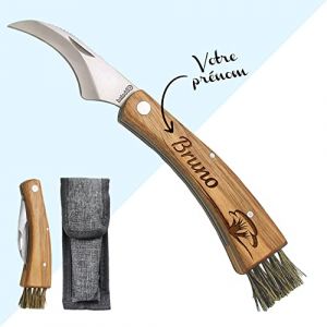 KDO MAGIC - Couteau à champignon gravé avec votre prénom - Manche en bois personnalisable - Equipé d'une brosse - Etui offert - Cadeau pour homme, Fête des Pères, papa, Noël (KDO-MAGIC, neuf)