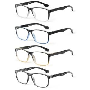 JOLISU 4 Pack Lunettes de Lecture Hommes Bloquant la Lumi&egrave;re Bleue avec Charni&egrave;re &agrave; Ressort, Anti Eyestrain/UV Grandes Loupes de Lecture Carr&eacute;es pour Ordinateur +3.00 (JOLISU GLASSES, neuf)