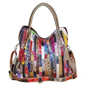 Segater&reg; Sac &agrave; Provisions Multicolore en Cuir V&eacute;ritable pour Femme - Grand Sac &agrave; Bandouli&egrave;re Patchwork Color&eacute;, Colorful, L (SEGATER, neuf)
