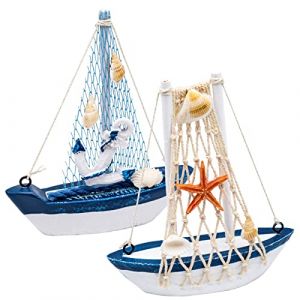 JJQHYC Voilier Decoration Maritime Deco Voilier en Bois pour Salle de Bain Petits Bateaux en Bois Theme Marine Modèle de Voilier Cadeau d'anniversaire (JJQHYC, neuf)