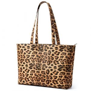 KALIDI Sac fourre-tout pour femme - Grand sac &agrave; bandouli&egrave;re avec fermeture &eacute;clair - Imperm&eacute;able - En polyur&eacute;thane - Pour le travail, l'&eacute;cole, les voyages, un usage quotidien, L&eacute;opard-01 (Laowan Ltd, neuf)