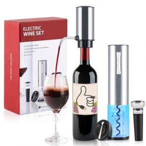 ZOYIDOUX Tire Bouchon Electrique 4 en 1 Coffret Cadeau avec Ouvre Bouteille Rechargeable,Decanteur Rechargeable,Coupe-Capsule et Bouchon à Vin sous Vide,Cadeau de Noël Amateurs de Vins,Argenté (ZOYIDOUX, neuf)