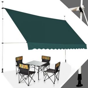 RELAX4LIFE Store Banne Manuel sans Perçage, Auvent Balcon Rétractable avec Manivelle, Tissu Oxford Anti-UV Imperméable, Hauteur Réglable 2-3 M, Store Banne pour Porte Fenêtre (Vert,400 X 125 cm) (RELAX4LIFE, neuf)