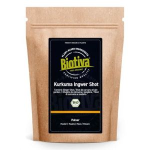 Shot de curcuma et gingembre bio 200g - Poudre de curcuma, gingembre, cannelle & poivre noir (moulu) - Mis en bouteille et contrôlé en Allemagne - Biotiva (goodorganics, neuf)