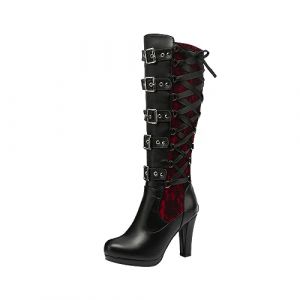 Bottines Talon Femme En Cuir Hiver Chaud Vintage Mode Pas Cher Talon Hautes Platform Sexy Mode Confortable Grand Taille Gothique Bottes Bottes Femmes Automne Hiver épais Bas Bottes Longues Femme (Surpass_store(5-15 jours Arrivé), neuf)