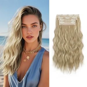 Sofeiyan Clip in Extensions, 4PCS 40 cm Haarverlängerung für Damen, Lockige Dicke Synthetische Haarextensions zum Einklippen Natürliches Weiches Clip in Haarteil,Blond cendré foncé avec blond clair (SofeiyanEU, neuf)