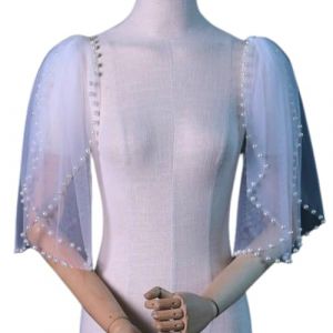 RUNRAYAY Lot de 2 voiles de mari&eacute;e courts blancs pour femme, en tulle orn&eacute; de perles, pour robe de mari&eacute;e, cape d'&eacute;paule en tulle (chengduniexiaduandianzishangwuyouxiangongsi, neuf)