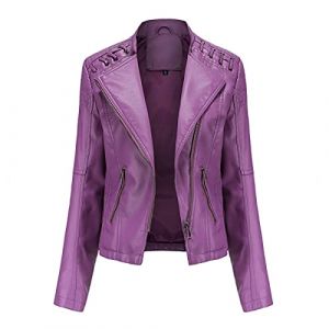YYNUDA Veste Femme de Motard Vintage Blouson en Cuir PU Veste Moto Violet 1 4XL (YYNUDA Store, neuf)