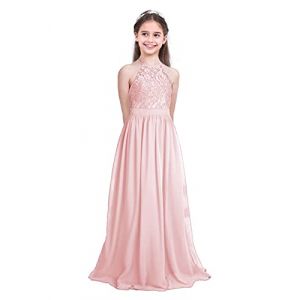 iiniim Robe de C&eacute;r&eacute;monie Mariage Enfant Fille Mousseline Halter Princesse Robe de Soir&eacute;e Cocktail F&ecirc;te sans Manches 4-16 Ans Rose 10 Ans (yunduantong, neuf)