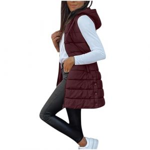 RLEHJN Doudoune Sans Manches Avec Capuche Femme Longue Doudoune Sans Manche Gilet Ultra Chaud L&eacute;g&egrave;re Veste Manteau Parka Blouson Zipp&eacute;e Capuche Gilet Duveteux Femme Hiver Waistcoat Avec Poches (⭐⭐⭐⭐⭐RLEHJN, neuf)