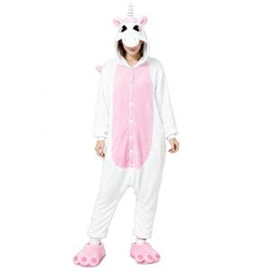Ovender Kigurumi Deguisements Costume Pyjamas Cosplay Animaux Halloween Carnaval ou Spectacle de Noël Party Show Combinaison Unisexe Winter Zoo Adulte Femmes Hommes (S, Licorne Rose Blanc) (Ovender, neuf)