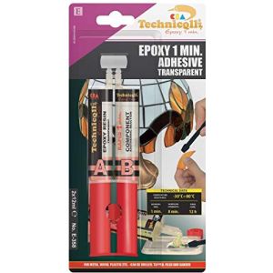 Colle époxy à durcissement rapide - 1 min - 2 x 12 ml - Montage - Réparation - Collage sur verre, porcelaine, céramique, plastique, pierre, béton, marbre, métaux, caoutchouc, bois (CMS SOURCE, neuf)