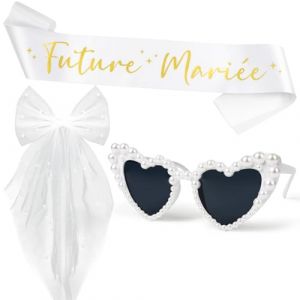 Accessoire EVJF Future Mariée Voile Écharpe Lunette Coeur avec Perles - Kit Enterrement de Vie de Jeune Fille avec Boîte pour Fête Déguisement EVJF (Wei Er TongMaoYi, neuf)