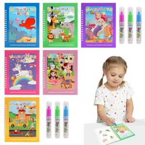 Vossot 6 pcs aquadoodle (&agrave; partir de 3 ans) avec stylo &agrave; eau, coloriage &agrave; l'eau peinture magique &agrave; l'eau, peinture propre en d&eacute;placement, graffitis &agrave; l'eau, usage r&eacute;p&eacute;t&eacute;,coloriage magique (caixianli, neuf)