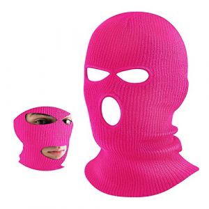 BBTO Balaclava à 3 Trous de Visage Tricoté Cagoule Visage Complet Intégrale d'hiver Masque de Ski Tricoté Thermique Couvre-Visage Protection Facial pour Activité Extérieure (Rose Rouge) (Bomelvoo FR, neuf)