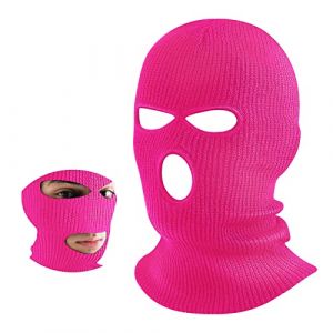 BBTO Balaclava à 3 Trous de Visage Tricoté Cagoule de Visage Complet Intégrale d'hiver Masque de Ski Tricoté Thermique Couvre-Visage Protection Facial pour Activité Extérieure (Rose Rouge) (Bomelvoo FR, neuf)