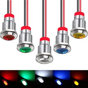 RUNCCI-YUN 5pcs 110V-220v 12mm DC Voyant Led En Metal,Led Indicateur Panneau,Temoin Lumineux, Pour Van,Bateau Et Autres Vehicules Universel(vert jaune rouge bleu blanc) (RUNCCI-YUN, neuf)