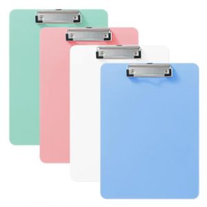 GIDWRIY 4 Pi&egrave;ces Porte Bloc A4 Plastique,Porte Document Rigide avec Pince,Support Bloc Note A4,Clipboard Plastique Color&eacute;,Support Feuille Bureau,Supports de Papier Bureau pour Salle de Classe (GOLDEN COVE 2025, neuf)