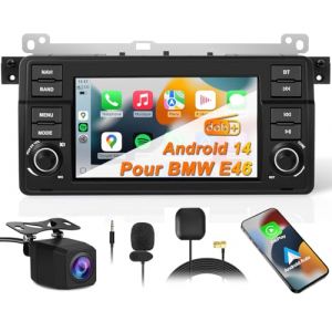 MRSXWPY 2 Din Autoradio, Radio Voiture avec Cam&eacute;ra de Recul pour BMW E46 Sedan Touring Coup&eacute; Convertible M3 Compact Rover 75 MG ZT avec CarPlay, Android Auto, Dab+, EQ, MirrorLink, GPS Navigation (xuanhuang-521, neuf)