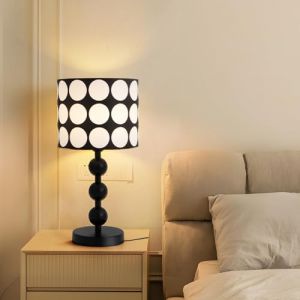 TONGNIDA Lampe de table moderne, salon avec abat-jour en tissu cylindrique, lampe de chevet décorative, lampe de lecture pour la chambre à coucher et le bureau (Haopen99, neuf)