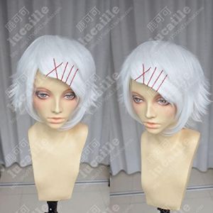 Anime Tokyo Ghoul Juzo Suzuya Juuzou Pure White Heat Resistant Cosplay Costume Wig + 5 Red Hairpins+wig cap (good stuff A, neuf)