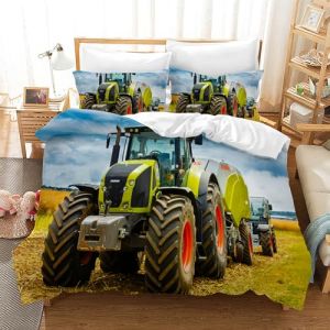 CXYXHW Housse de Couette Tracteur,3D Motif Tracteur Parure de Lit 3 Pièces,Motif tracteurs pour Enfant garçon Housse de Couette en avec 2 taies d'oreiller(Tracteur 3, 220 x 240 cm) (HYLin, neuf)